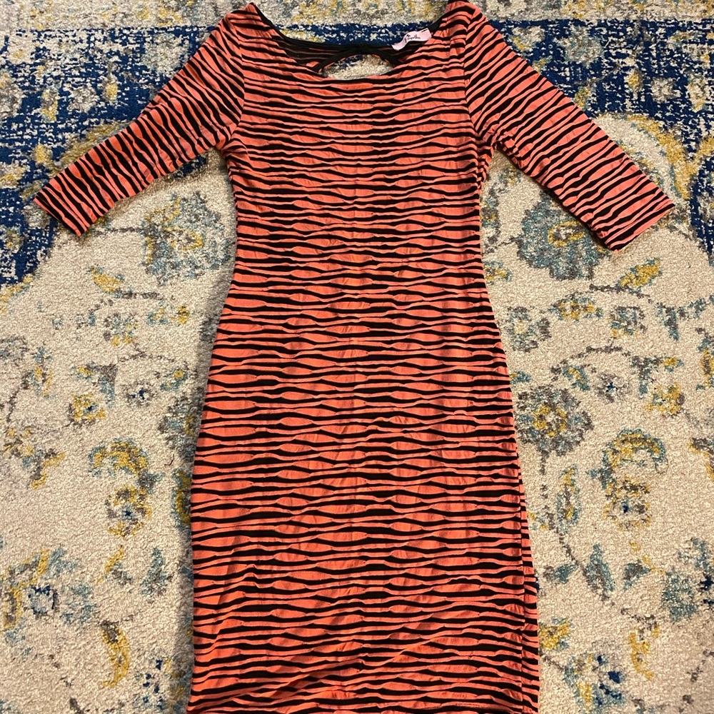 Orange/Black Striped Dress w. Partially Open Back